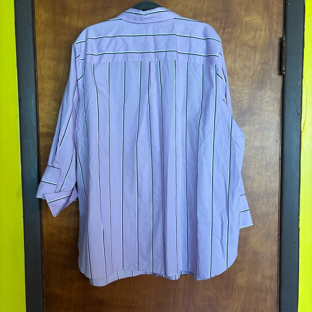 NEW Talbots Women’s Boyfriend Striped Shirt 3X Purple And White Button Down - Picture 7 of 7